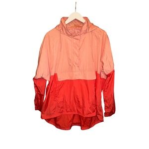 Lauren James Colorblock Anorak Jacket Hoodie Pullover Coral Pink XXL